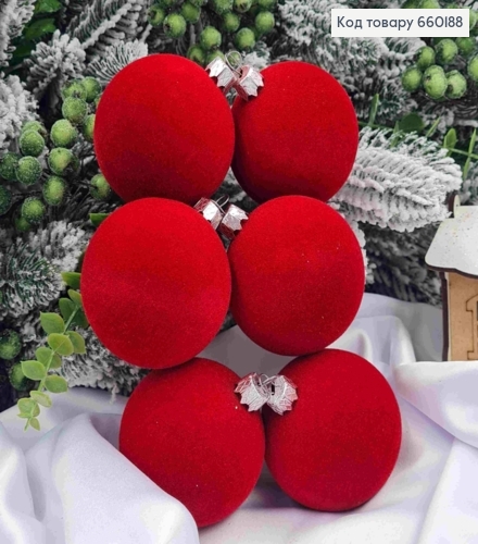 Набор шаров(6шт), 60 мм "БАРХАТ", КРАСНЫЙ цвет,новогодние украшения, пластик, Украина 660188 фото 1