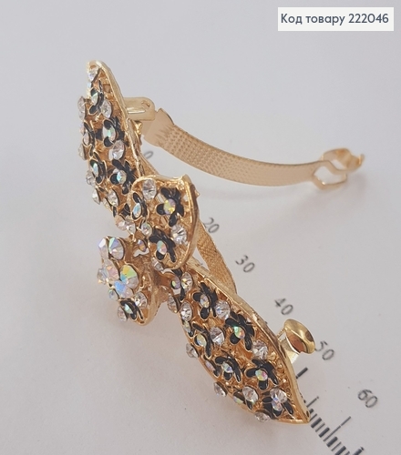 Заколка автомат золотой бантик с камнями 222046 фото 2