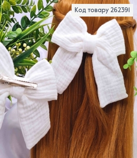 Бант МОЛОЧНИЙ, на заколці 5,5см, тканина муслін, розмір 12*12см, ручна робота 262391 фото