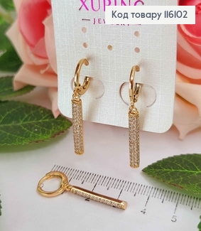 Серьги кольца 1см, с прямоугольной подвеской в камешках, 2см, Xuping 18K 116102 фото