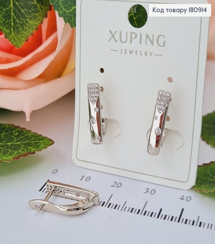 Сережки Пластинка в камнінцях (англ.застібка), 1,7*0,3см, Xuping 180914 фото 1