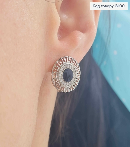 Серьги родованные, Версаче с черной вставкой и камешками, 1,4 см, англ. зам. Xuping 181100 фото 2
