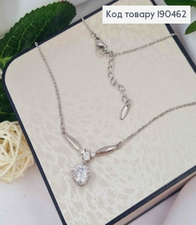 Цепочка родованная, КАЧЕСТВЕННОЕ плетение с подвеской Блестящий камень (9мм), длина 43+4см, Xuping 190462 фото