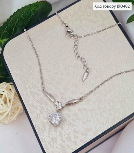 Цепочка родованная, КАЧЕСТВЕННОЕ плетение с подвеской Блестящий камень (9мм), длина 43+4см, Xuping 190462 фото 1