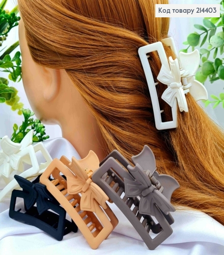 Краб пластик, матовый, "ПРЯМОУГОЛЬНЫЙ" с Бантиком, 7,5см, Пастельные цвета в ассортименте. 214403 фото 1