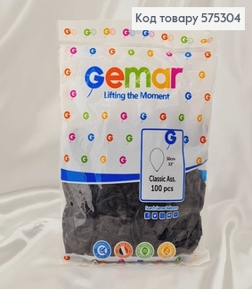 Воздушные шары латексные 12'' Gemar Чорные Матовые (30см), 100шт/уп 575304 фото