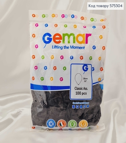 Воздушные шары латексные 12'' Gemar Чорные Матовые (30см), 100шт/уп 575304 фото 1