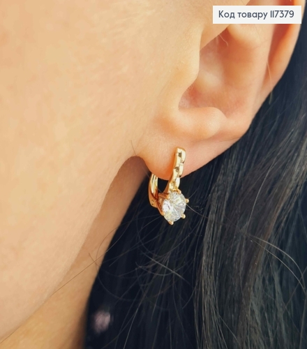 Серьги "Сияние" с ярким Прозрачным камнем, длина 1,4см, англ застежка, XUPING 18K 117379 фото 2