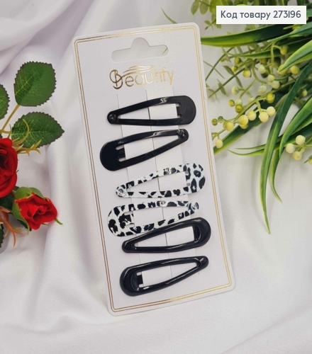 Заколки Тик-Да, Черные и Белые с черными пятнышками, 6шт/уп, 5см, Beautify. 273196 фото 1