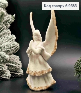 Фігурка  оксамит "АНГЕЛ", БІЛИЙ  з блиском ШАМПАНЬ, 15*7см, новорічна прикраса, пластик,Україна 619383 фото