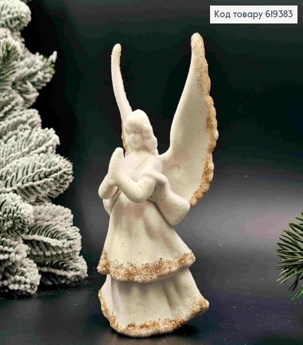 Фігурка  оксамит "АНГЕЛ", БІЛИЙ  з блиском ШАМПАНЬ, 15*7см, новорічна прикраса, пластик,Україна 619383 фото 1