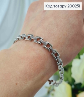 Браслет родований, плетений прямокутними пластинками з перетинками в камінцях, 17+2см, Xuping  200251 фото
