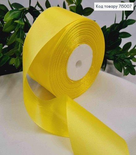 Лента атласная НЕЖНО-ЖЕЛТАЯ (цвет 010), ширина 5см, длина 36 ярдов (33м) 715007 фото 1