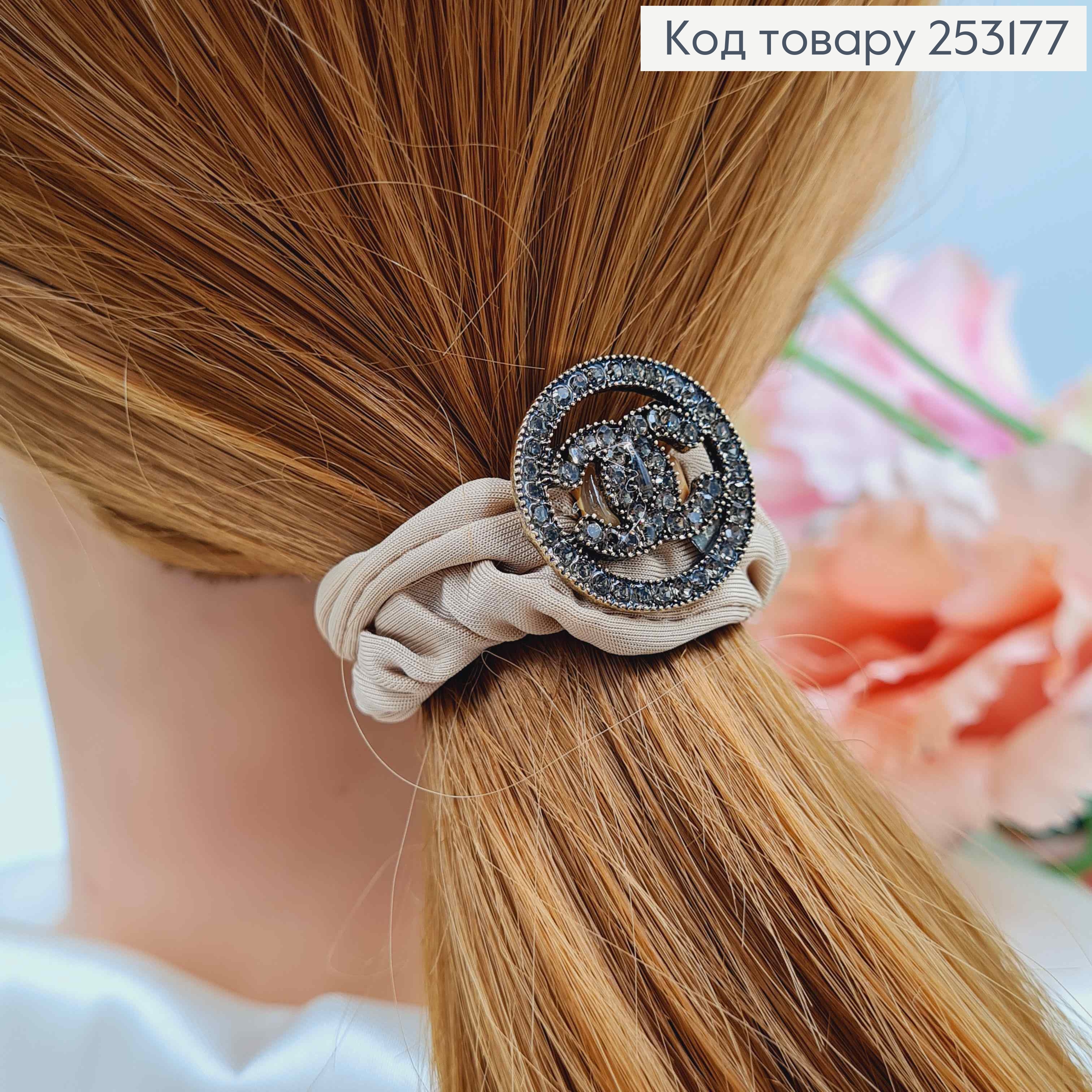 Резинка жатка 6см, Песочного цвета, с квадратной пластинкой "Шанель" с камешками 253177 фото 2