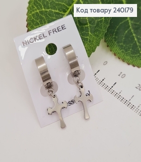 Серги кольца 1см крестик 1.3см Stainless Still 240179 фото