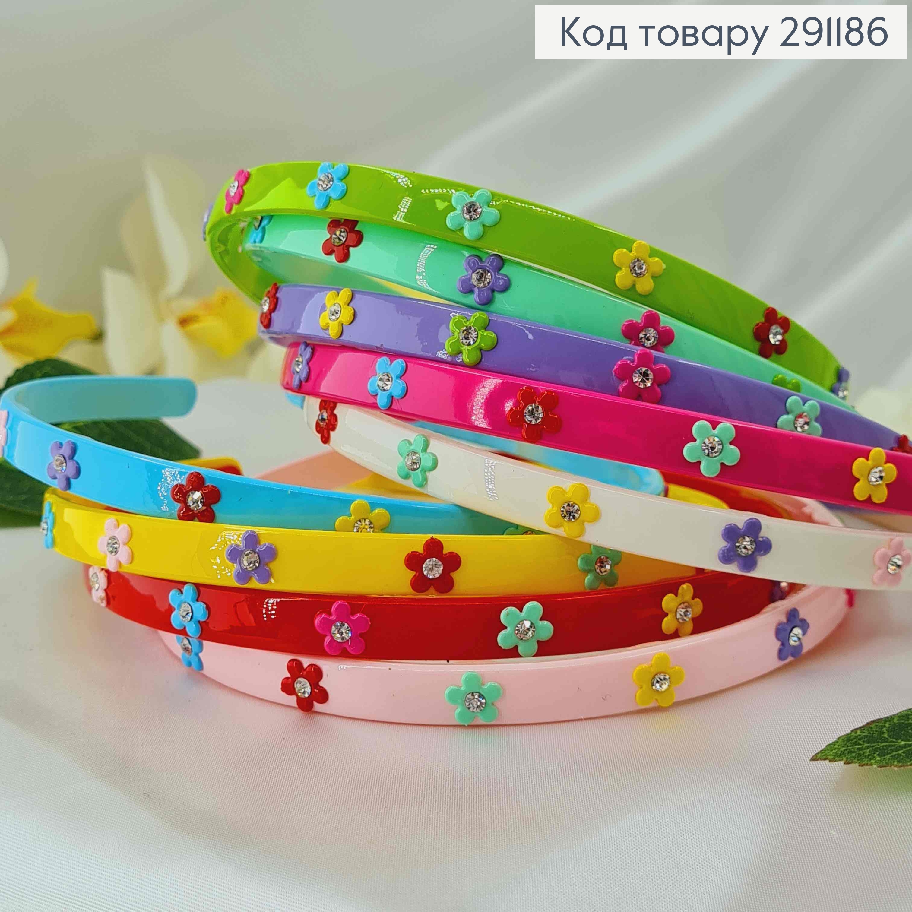 Обруч пластик, с цветными цветочками 0,7см, светлые цвета в ассорт. 291186 фото 1