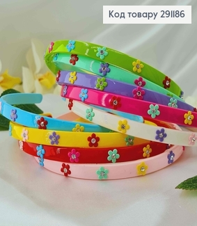 Обруч пластик, с цветными цветочками 0,7см, светлые цвета в ассорт. 291186 фото