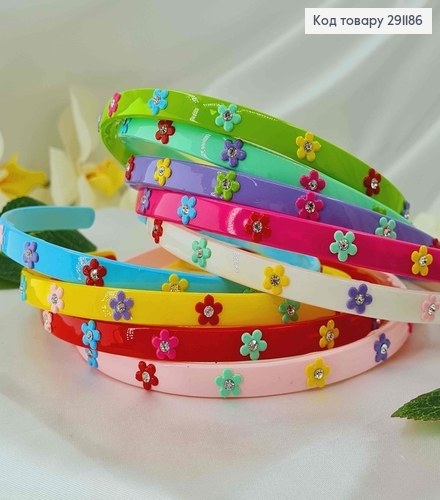 Обруч пластик, с цветными цветочками 0,7см, светлые цвета в ассорт. 291186 фото 1