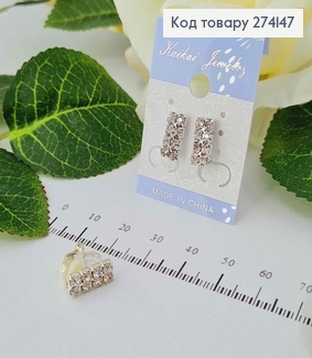 Серьги - Клипсы, прямоугольнички с двумя рядами камешков, 1,2см 274147 фото