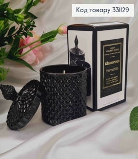 Парфумована СОЄВА свічка з кришкою  luxury  GLAMOROUSE Hematite з деревним гнотом, 180г/45год,bartek 331129 фото
