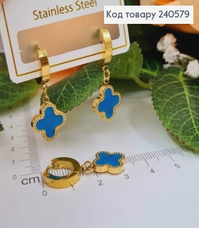 Серьги кольца, лимонные, с голубой эмалью, "Van Cleef", 1,6см, сталь Stainless Steel 260052 фото