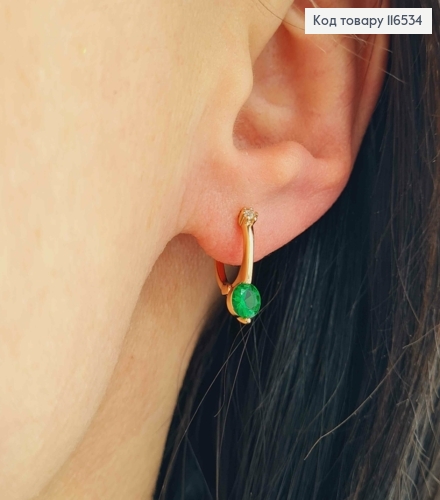 Серьги кольца 1см, "Верона" с зеленым камешком, Xuping 18K 116534 фото 2