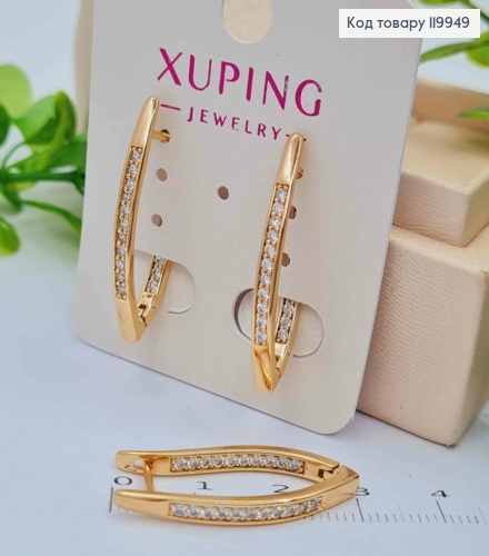 Серьги "Стрели" украшены Блестящими камешками, 3см, английская застежка, Xuping 18K 119949 фото 2