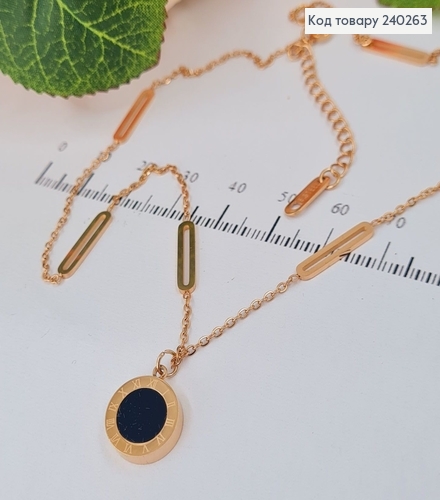 Цепочка с подвеской 40+5 см Римские часы с двустор. ч/б эмалью, цвет золотой, Stainless Steel 240263 фото 2