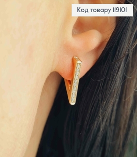 Серьги "Треугольники" украшены Блестящими камешками, длина 1,6см, XUPING 18K 119101 фото