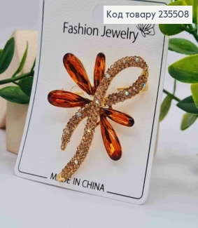 Брошка метал, "Квіткова Петля Бажання", прикрашена Пудровими камінцями, 5,5см 235508 фото