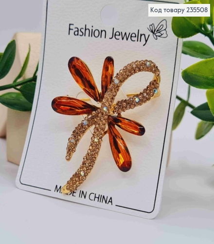 Брошка метал, "Квіткова Петля Бажання", прикрашена Пудровими камінцями, 5,5см 235508 фото 1