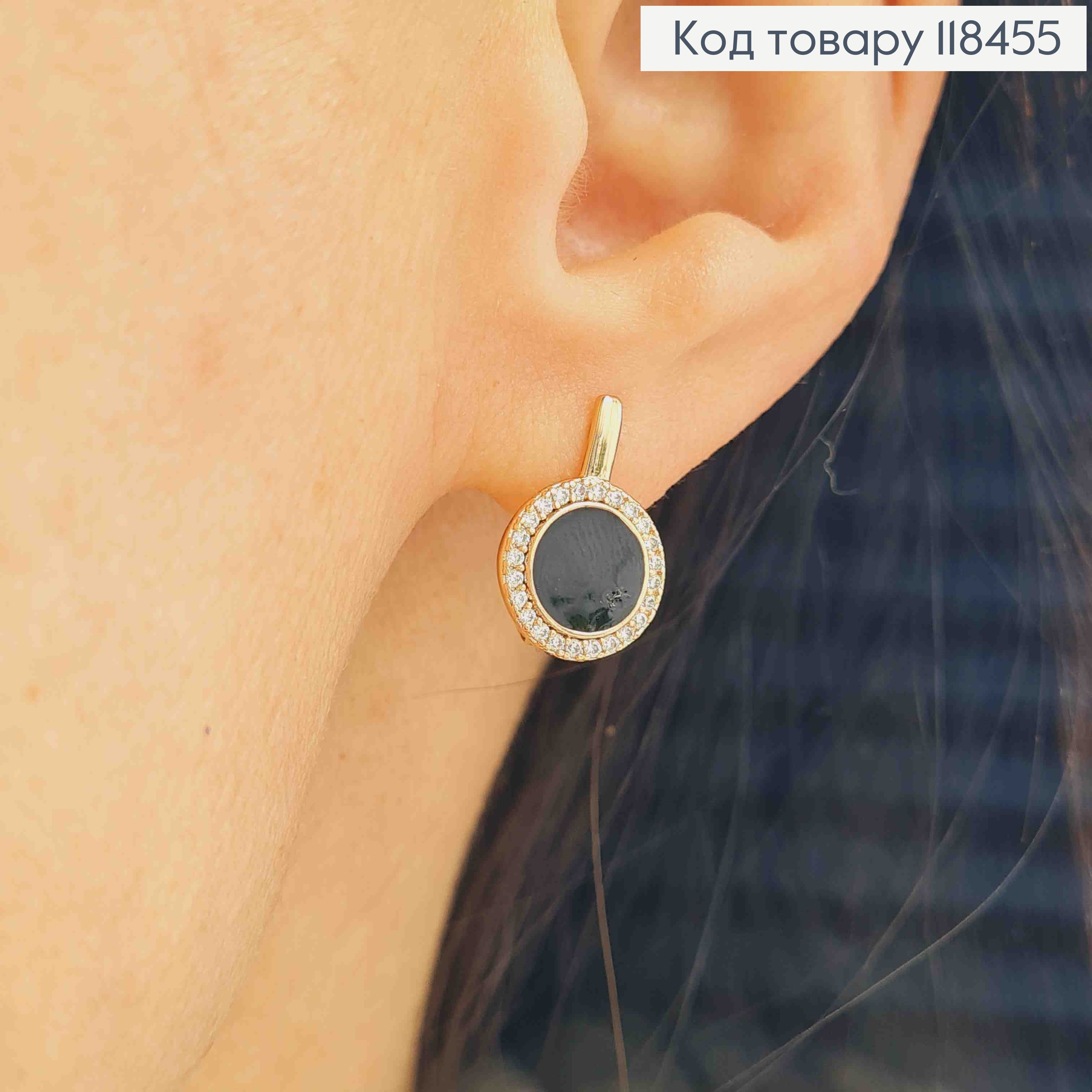 Серьги с Черной эмалью и Блестящими камешками, 1,5см, английская застежка, XUPING 18K 118455 фото 2