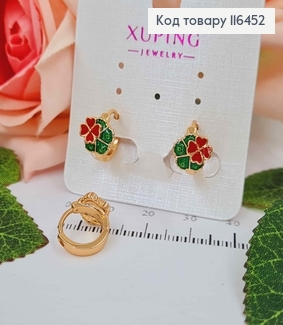 Серьги кольца 1см, Цветные четырехлистники, 8мм, Xuping 18К. 116452 фото