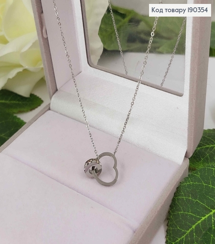 Цепочка родованная, с подвеской сердечком и шармом в камнях, длина 46+5см, Xuping 190354 фото 1