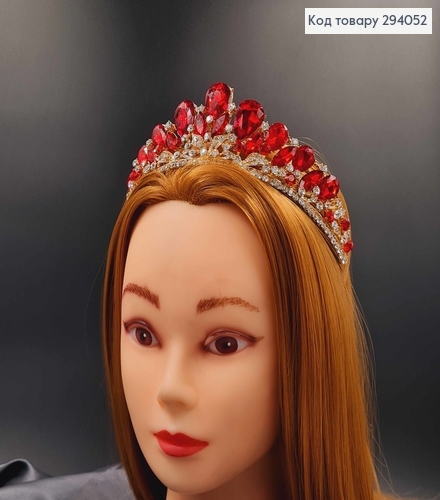 Тиара под золото, "Викторианская" с красными камешками. 294052 фото 3