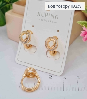 Серьги кольца "Четырехлистник" в оправе из Блестящих камешков, диаметр 1,2см, Xuping 18K 119239 фото