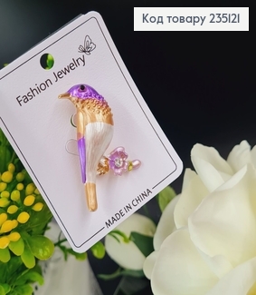 Брошка Пташка фиолетового цвета 4,5*3см  235121 фото