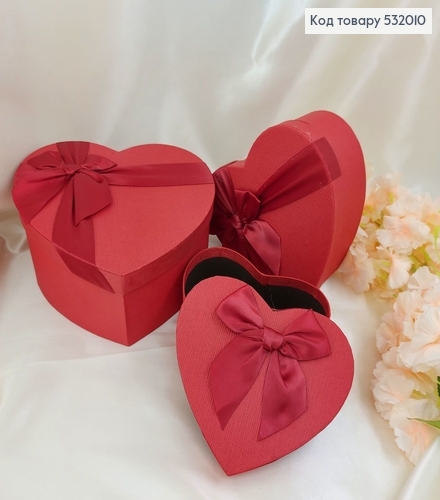 Набор коробок сердце 3шт красная с бантом 14х16х6см, 17х18х7 см, 20х21х9 см 532010 фото 1