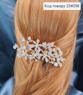 Гребень для волос в камнях 10см, Цветы, золотого цвета 234058 фото