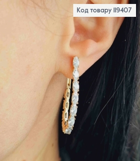 Серьги Овальные украшены Блестящими камешками, 3,5см, английская застежка, Xuping 18К 119407 фото