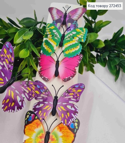 Набор заколок детских (6шт/уп) Бабочки ярких цветов, 7*4,5см пластиковые 272453 фото 2