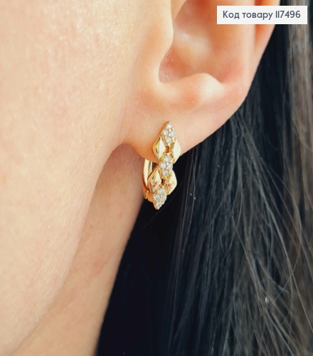 Серьги, Маленькие Ромбики с Блестящими Камешками, 1,1см, англ. застежка, Xuping 18К 117496 фото 3