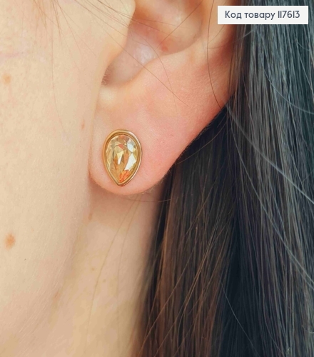 Серьги гвоздика Капли с пудровым камнем сваровски, 9,5мм, Xuping 18К 117613 фото 3