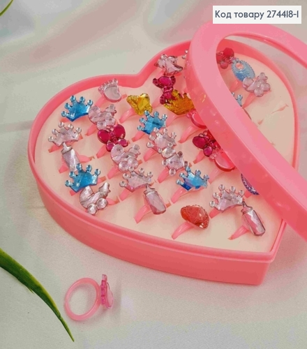 Набір колечок (36шт) "Камінці фігурки"  в асортим.  в коробочці- сердечку 274418-1 фото 1
