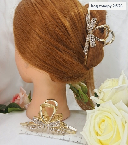 Краб метал Бант в камінцях Золото, 11,5см 215176 фото 1