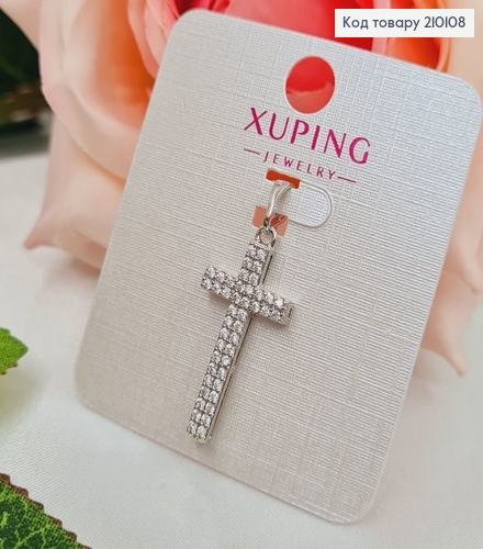 Крестик родированый в камнях, 2,5*1,3см, Xuping 210108 фото 1