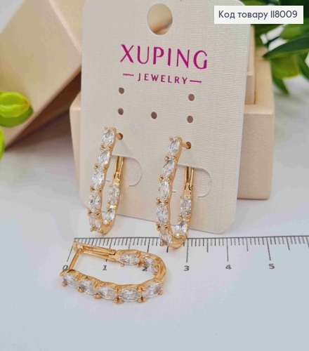 Серьги овальные украшены блестящими камешками, 2,4см, английская застежка, Xuping 18K 118009 фото 2