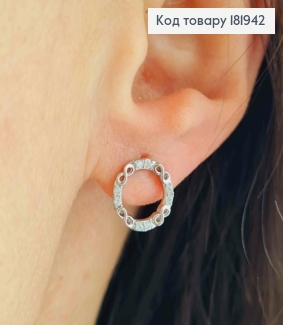 Серьги родованные гвозди "Коло" с Блестящими камешками и Бесконечностью, 1см, Xuping 181942 фото
