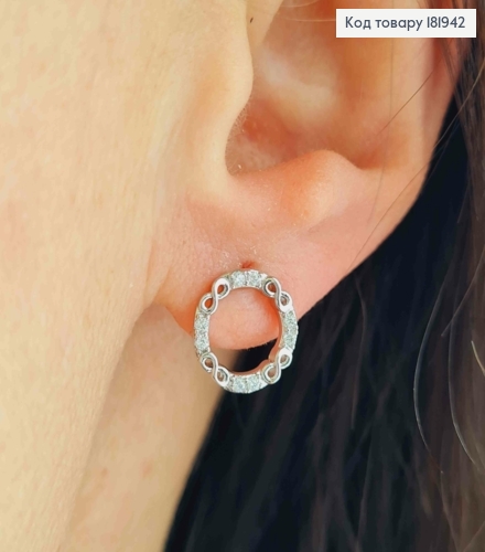 Серьги родованные гвозди "Коло" с Блестящими камешками и Бесконечностью, 1см, Xuping 181942 фото 1