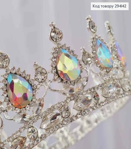 Корона под серебро, с перламутровыми камнями, диаметр 13см, высота 5см (можно на торт) 294142 фото 3